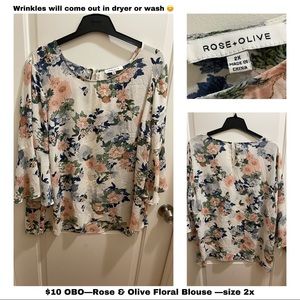 Rose and olive floral blouse